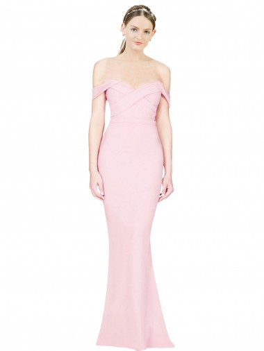 Affordable Full Length Off the Shoulder Bridesmaid Dress with Twist Front UK