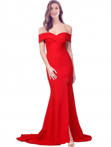 Affordable Criss Cross Full Length Long Crepe Bridesmaid Dress with Side Split UK