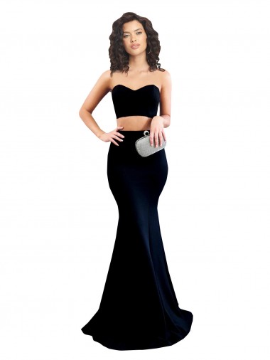 Affordable Two Piece High Neck Crepe Bridesmaid Dress UK