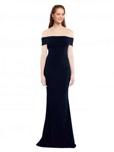 Affordable Off the Shoulder Fitted Crepe Bridesmaid Dress with Back Cut Out UK