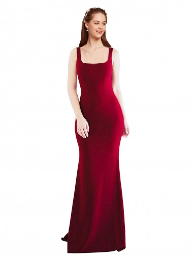 Affordable Square Neckline and Backline Fitted Crepe Bridesmaid Dress UK