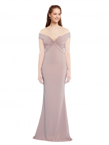 Affordable Knotted Off the Shoulder Crepe Bridesmaid Dress with Cut-Out Back UK