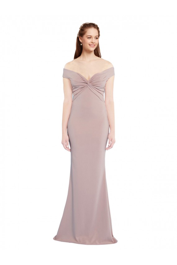 Affordable Knotted Off the Shoulder Crepe Bridesmaid Dress with Cut-Out Back UK