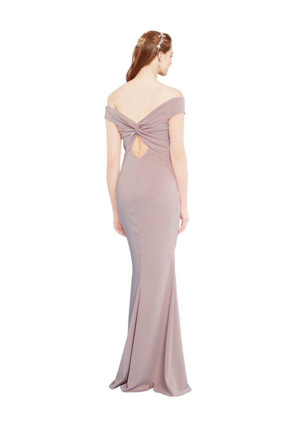 Affordable Knotted Off the Shoulder Crepe Bridesmaid Dress with Cut-Out Back UK
