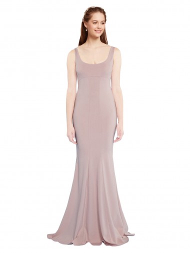 Affordable Sleeveless Scoop Neck Fully Lined Crepe Bridesmaid Dress UK