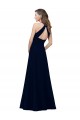 Affordable High Neck Crepe Bridesmaid Dress with Pleats and Keyhole Back UK
