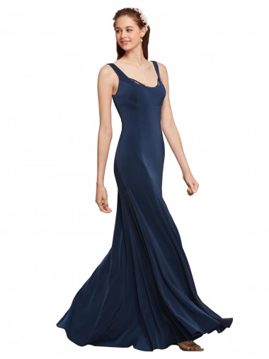 Affordable Fit and Flare Long Crepe Bridesmaid Dress with Round Neck UK
