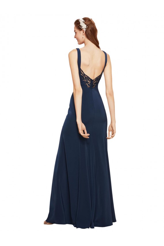 Affordable Fit and Flare Long Crepe Bridesmaid Dress with Round Neck UK
