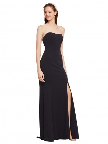 Affordable Strapless Bodycon Long Crepe Bridesmaid Dress with High Slit UK