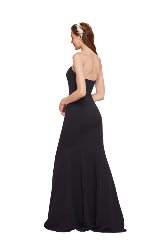 Affordable Strapless Bodycon Long Crepe Bridesmaid Dress with High Slit UK