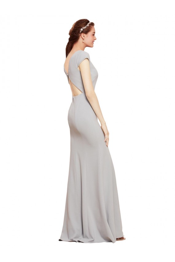 Affordable Fit and Flare Long Crepe Bridesmaid Dress with Tie Open Back UK