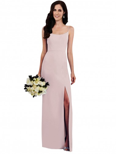 Affordable Spaghetti Strap V Back Crepe Bridesmaid Dress with Front Slit UK