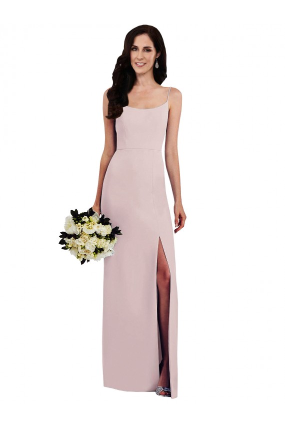 Affordable Spaghetti Strap V Back Crepe Bridesmaid Dress with Front Slit UK