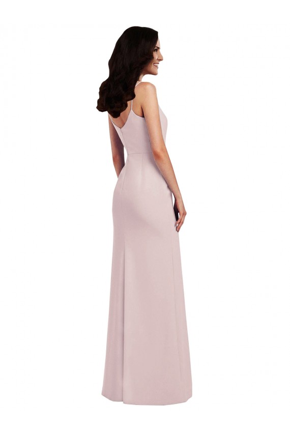 Affordable Spaghetti Strap V Back Crepe Bridesmaid Dress with Front Slit UK