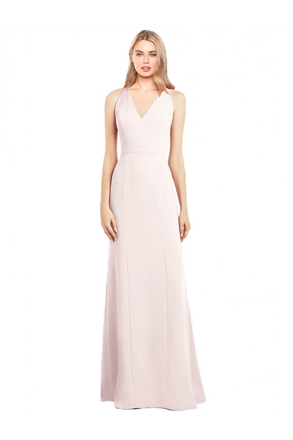 Affordable V-Neck Keyhole Back Crepe Trumpet Bridesmaid Dress UK
