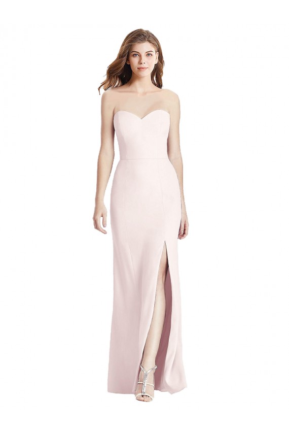 Affordable Strapless Crepe Trumpet Bridesmaid Dress with Front Slit UK