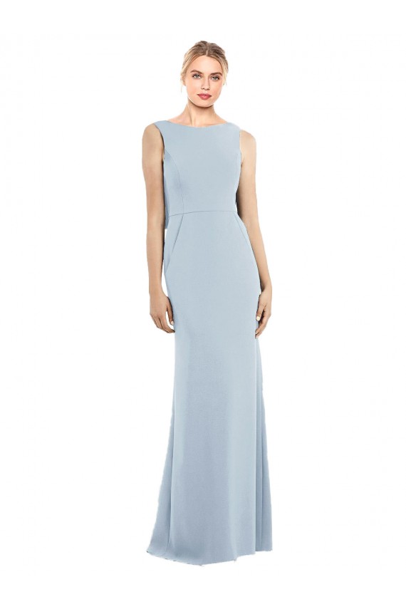 Affordable Draped Backless Crepe Bridesmaid Dress with Pockets UK