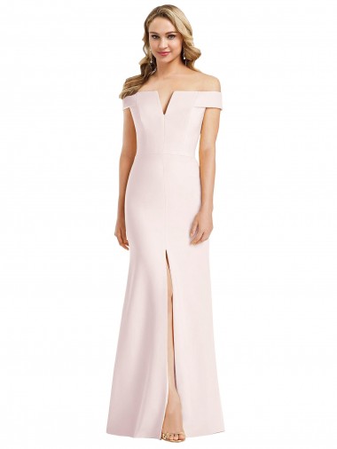Affordable Off the Shoulder Notch Trumpet Bridesmaid Dress with Front Slit UK