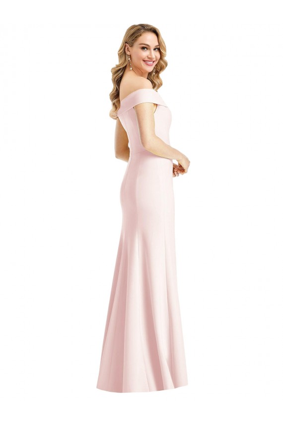 Affordable Off the Shoulder Notch Trumpet Bridesmaid Dress with Front Slit UK