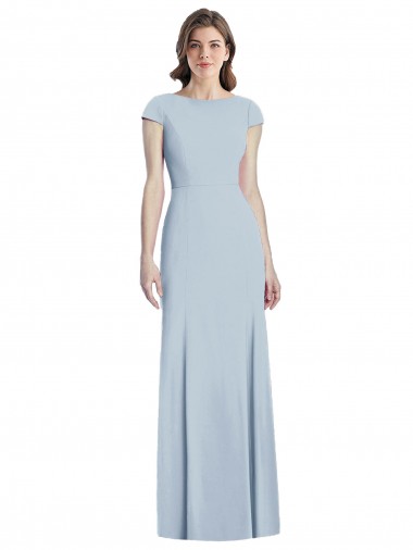 Affordable Bateau Neck Cap Sleeves Open Back Trumpet Bridesmaid Dress UK
