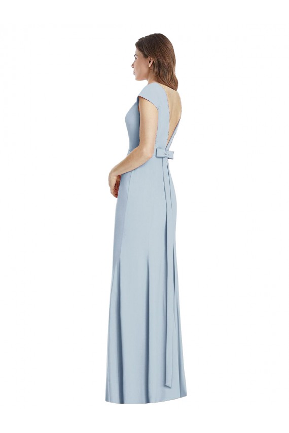 Affordable Bateau Neck Cap Sleeves Open Back Trumpet Bridesmaid Dress UK