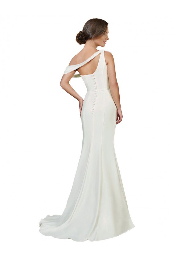 Affordable One Shoulder Crepe Bridesmaid Dress with Draped Off the Shoulder Strap UK