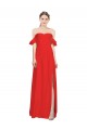 Affordable Double Ruffle Flounce Sleeves Crepe Bridesmaid Dress with Slit UK