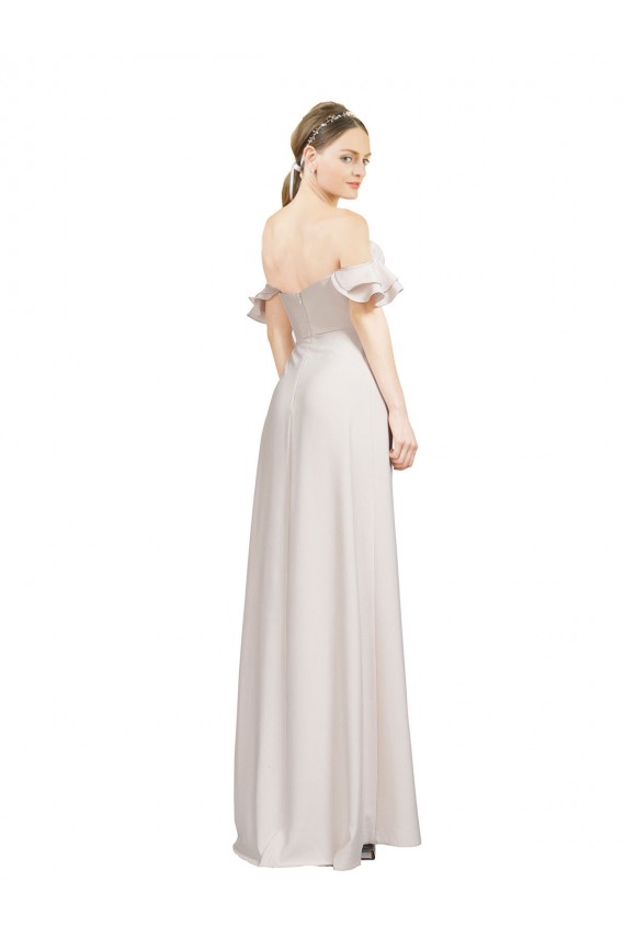 Affordable Double Ruffle Flounce Sleeves Crepe Bridesmaid Dress with Slit UK