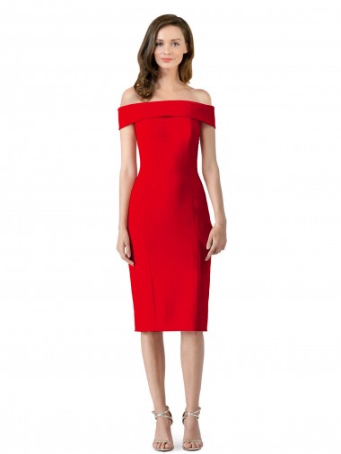 Affordable Off the Shoulder Square Neck Cocktail Length Bridesmaid Dress UK