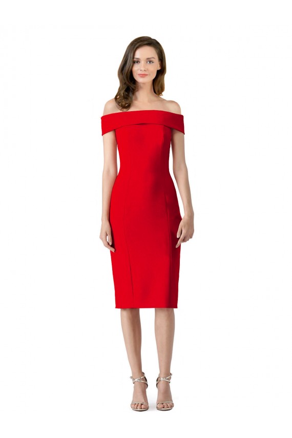 Affordable Off the Shoulder Square Neck Cocktail Length Bridesmaid Dress UK