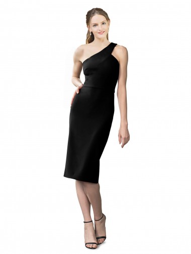 Affordable One Shoulder Short Crepe Cocktail Length Bridesmaid Dress UK