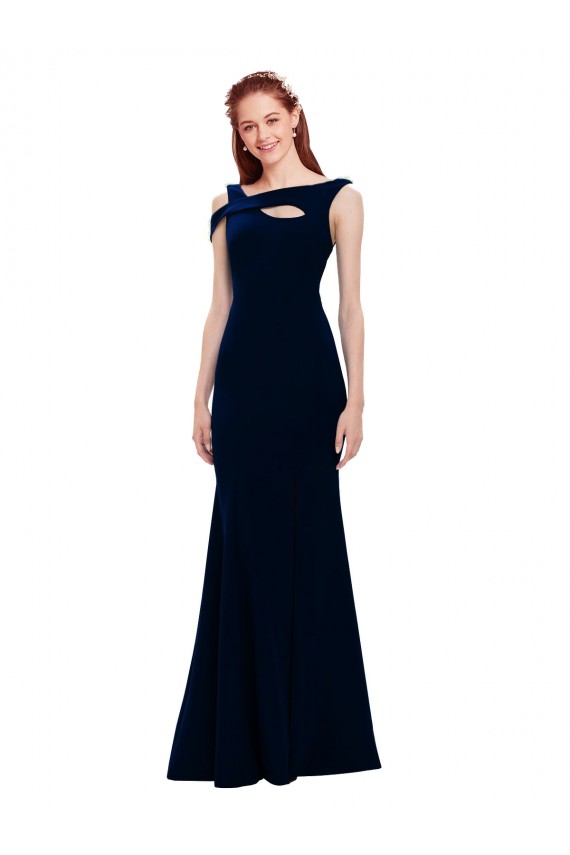 Affordable Sleeveless Crepe Mermaid Bridesmaid Dress with Side Slit UK