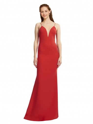 Affordable Mermaid Plunging V-Neck Crepe Bridesmaid Dress with Wide Open Back UK
