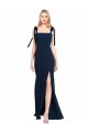 Affordable Flat Tie Shoulder Crepe Trumpet Bridesmaid Dress with Front Slit UK