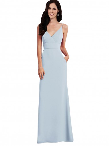 Affordable V Back Spaghetti Strap Maxi Bridesmaid Dress with Pockets UK