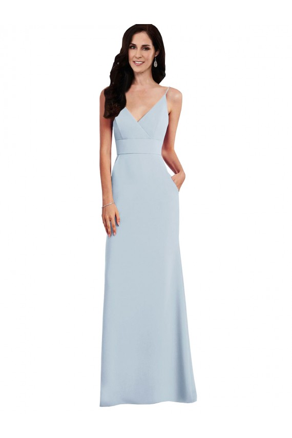 Affordable V Back Spaghetti Strap Maxi Bridesmaid Dress with Pockets UK