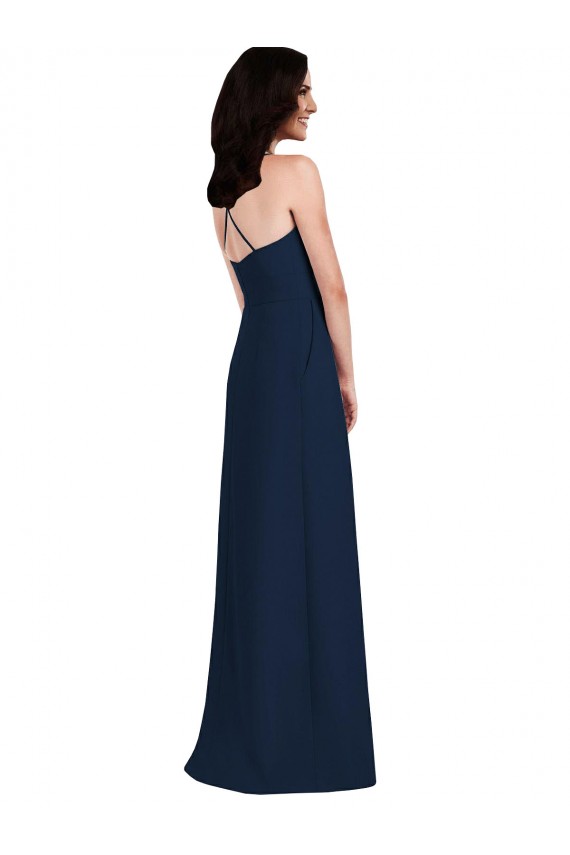 Affordable Criss Cross Back Crepe Halter Bridesmaid Dress with Pockets UK