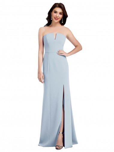 Affordable Strapless Notch Crepe Bridesmaid Dress with Front Slit UK