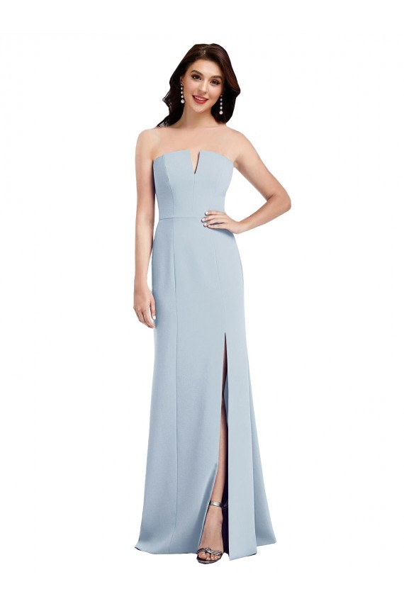 Affordable Strapless Notch Crepe Bridesmaid Dress with Front Slit UK