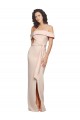 Affordable Off the Shoulder Long Crepe Bridesmaid Dress with Waist Tie and Slit UK