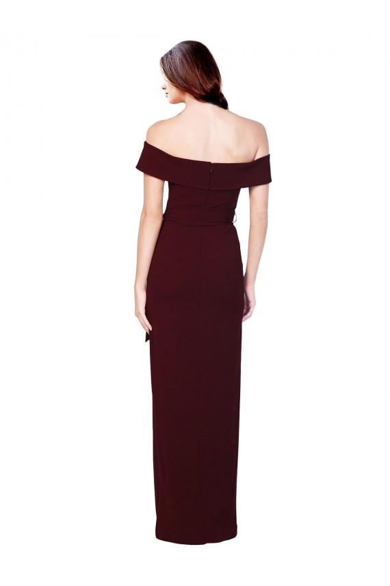 Affordable Off the Shoulder Long Crepe Bridesmaid Dress with Waist Tie UK