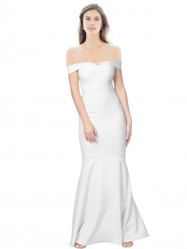 Affordable Mermaid Off the Shoulder Long Crepe Bridesmaid Dress with Low Back UK