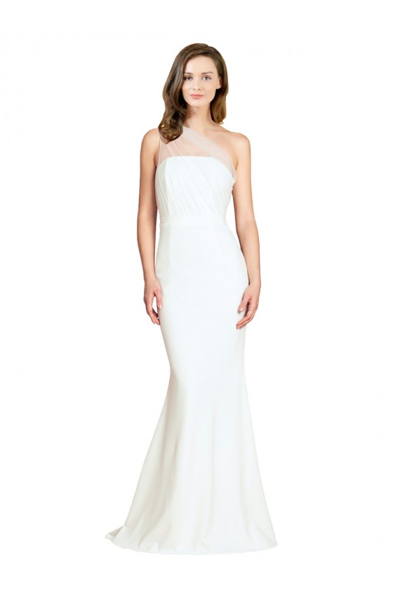 Affordable Soft Tulle Shoulder Overlay Mermaid One Shoulder Crepe Bridesmaid Dress UK