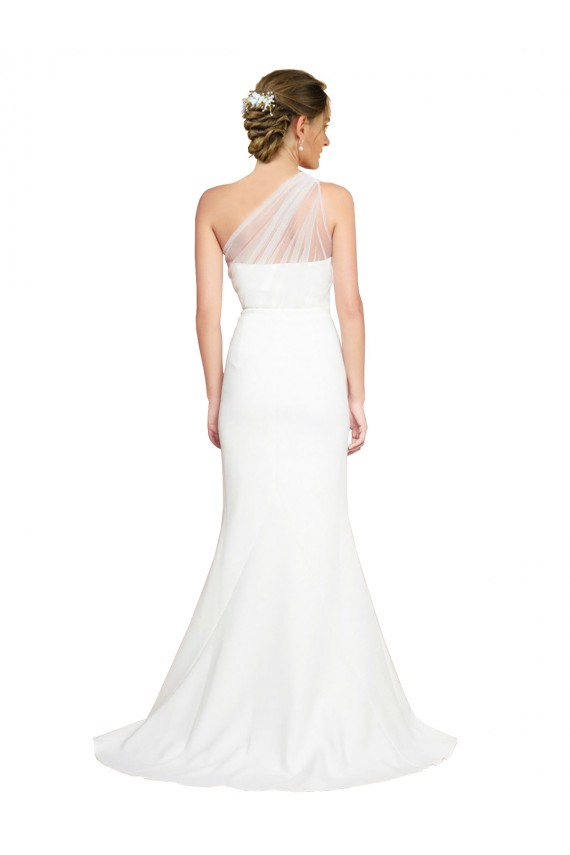 Affordable Soft Tulle Shoulder Overlay Mermaid One Shoulder Crepe Bridesmaid Dress UK