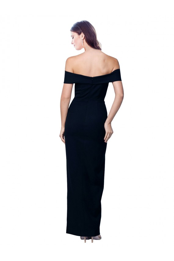 Affordable Off the Shoulder Long Full Length Crepe Bridesmaid Dress with Side Split UK
