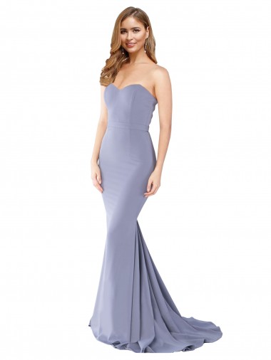 Affordable Long Strapless Sweetheart Sweep Train Crepe Bridesmaid Dress with Low Back UK