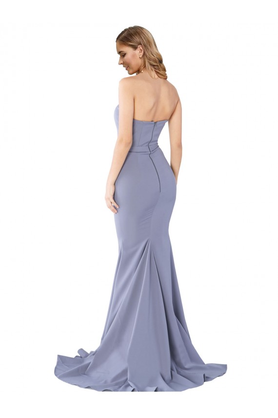 Affordable Long Strapless Sweetheart Sweep Train Crepe Bridesmaid Dress with Low Back UK