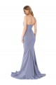 Affordable Long Strapless Sweetheart Sweep Train Crepe Bridesmaid Dress with Low Back UK