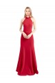 Affordable Sleek Fit and Flare High Neck Halter Stretch Crepe Bridesmaid Dress with Open Back UK
