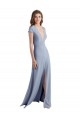 Affordable Plunging V-Neck Cap Sleeves Stretch Crepe Bridesmaid Dress with Front Slit UK